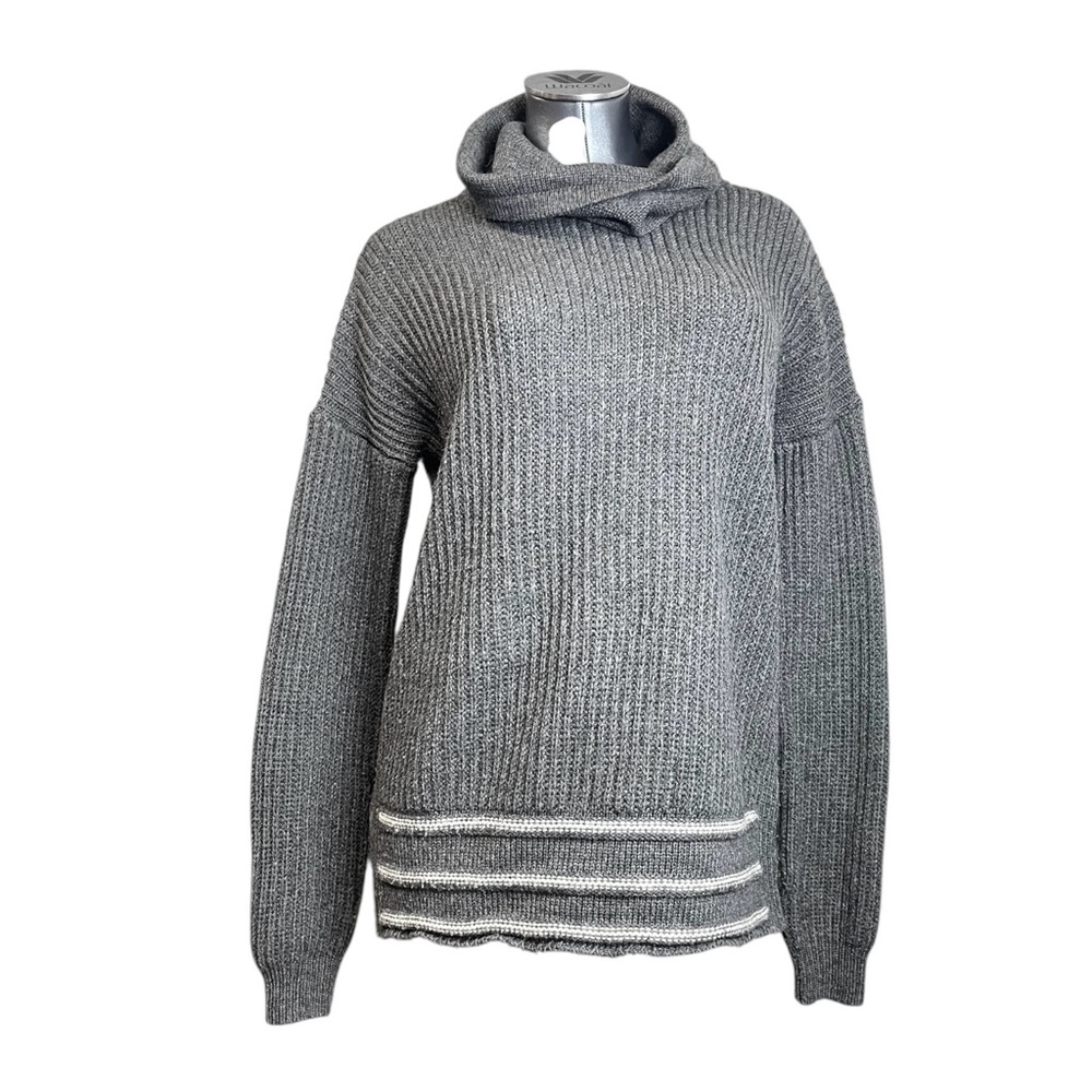 PrAna Wool Blend Cozy Gray Knit Cowl Turtle Neck Sweater Pullover Womens Medium